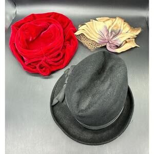 Hats Vintage Set of 3 Black Red Wool Silk READ Henry Pollak